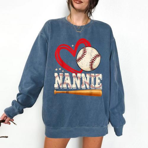 Baseball Nannie Baseball Heart Family Matching Comfort Colors Sweatshirt - Sportilla