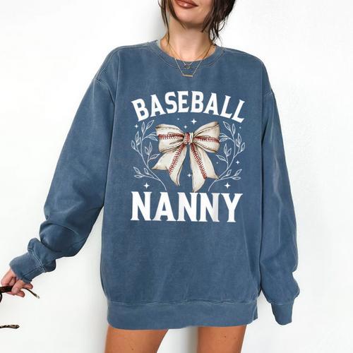 Baseball Nanny Baseball Coquette Bow Comfort Colors Sweatshirt - Sportilla