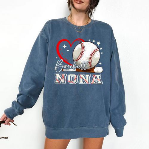 Baseball Nona Family Matching Cute Baseball Lover Comfort Colors Sweatshirt - Sportilla