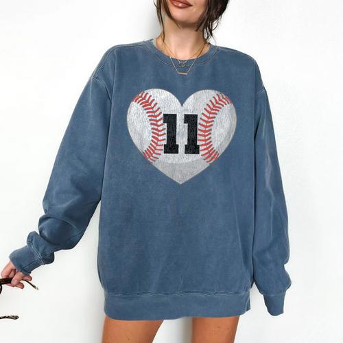 Baseball Number 11 Distressed Heart For Baseball Moms Comfort Colors Sweatshirt - Sportilla
