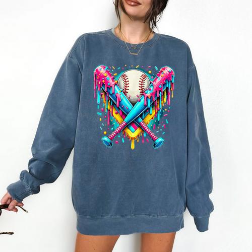 Baseball Player Ice Cream Drip Comfort Colors Sweatshirt - Sportilla