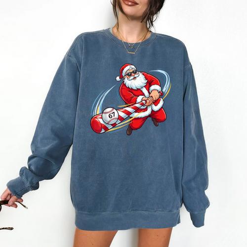 Baseball Santa 67 Christmas Xmas Pajamas Boys Comfort Colors Sweatshirt - Sportilla