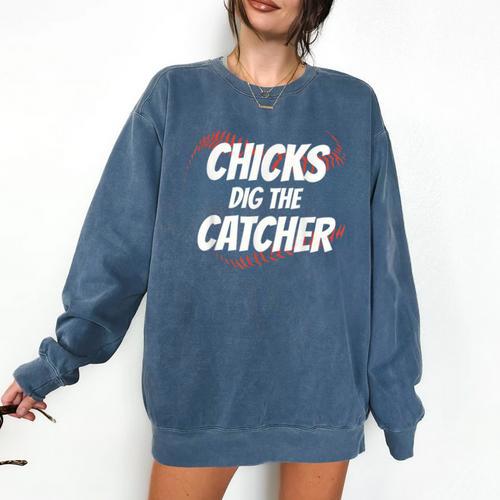 Baseball Seams Chicks Dig The Catcher Comfort Colors Sweatshirt - Sportilla