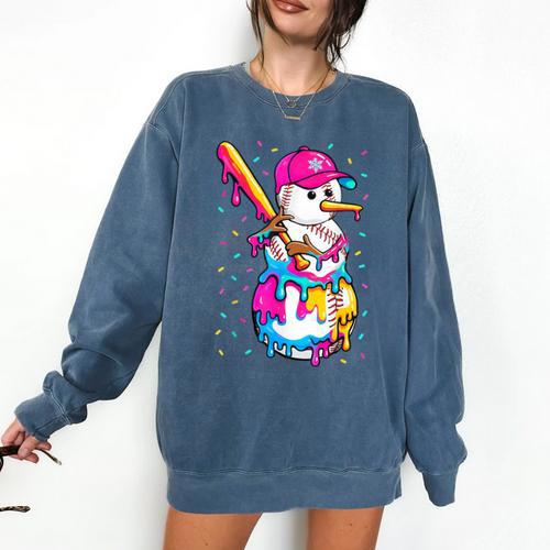 Baseball Snowman Drip Christmas Baseball Boys Men Kids Comfort Colors Sweatshirt - Sportilla