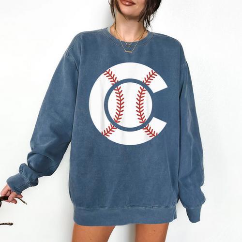 Baseball Sport Player Graphic Monogram Initial Letter C Comfort Colors Sweatshirt - Sportilla