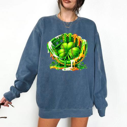 Baseball St Patricks Day Carnival Party Ice Cream Drip Boys Comfort Colors Sweatshirt - Sportilla