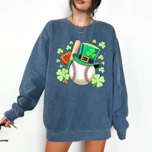 Baseball St Patricks Day Lucky Baseball Player Shamrock Comfort Colors Sweatshirt - Sportilla