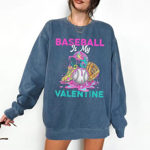 Baseball Is My Valentine Ice Cream Drip Crossed Bats Sport Comfort Colors Sweatshirt - Sportilla