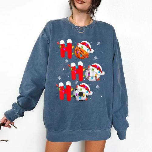 Basketball Baseball Soccer Christmas Ho Ho Ho Santa Xmas Comfort Colors Sweatshirt - Sportilla