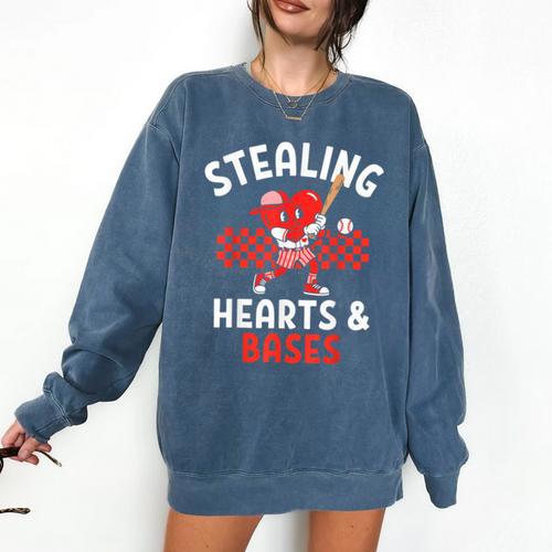 Boys Baseball Valentines Day Stealing Hearts Valentine Kids Comfort Colors Sweatshirt - Sportilla
