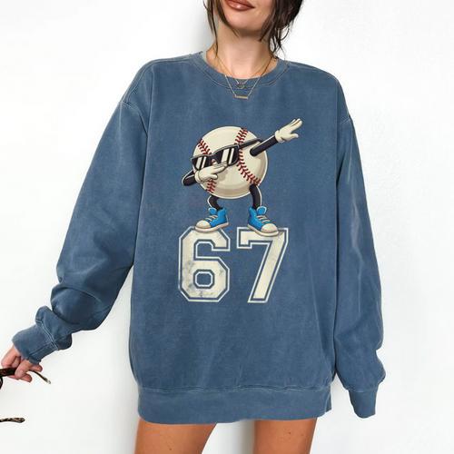 Boys Kids 67 Six Seven Sunglasses Dabbing Baseball Lover Comfort Colors Sweatshirt - Sportilla