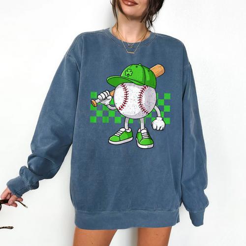 Boys St Patricks Day Baseball Player Pitcher Coach Kids Comfort Colors Sweatshirt - Sportilla