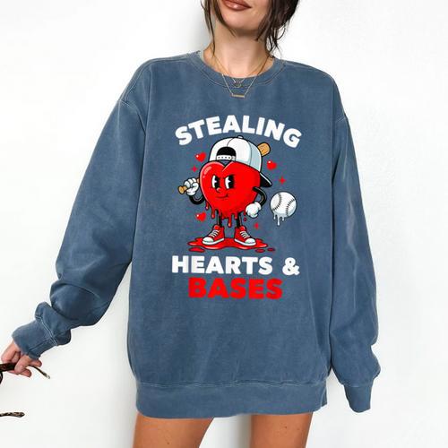 Boys Valentines Baseball Drip Icecream Stealing Hearts Kids Comfort Colors Sweatshirt - Sportilla