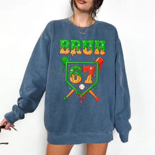 Bruh 67 Baseball Christmas Gingerbread Drip Number 67 Player Comfort Colors Sweatshirt - Sportilla