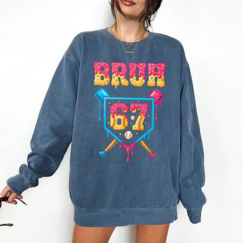 Bruh Baseball Ice Cream Drip Number 67 Player 67th Birthday Comfort Colors Sweatshirt - Sportilla