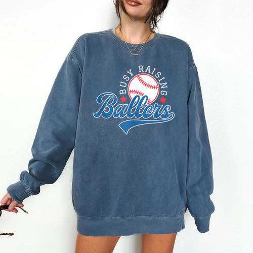 Busy Raising Ballers Baseball Mom Group Tee Comfort Colors Sweatshirt - Sportilla