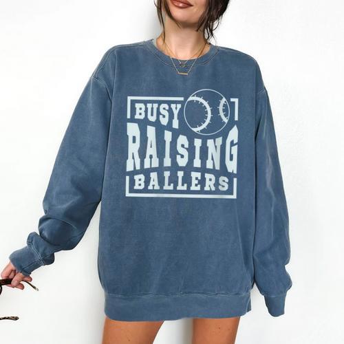 Busy Raising Ballers Graphic For Baseball Moms Comfort Colors Sweatshirt - Sportilla
