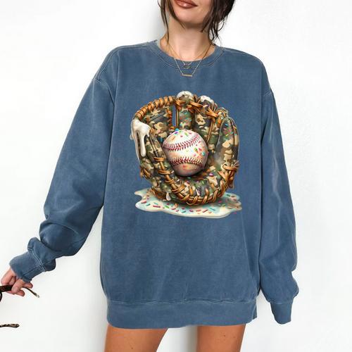 Camo Baseball Gloves Lifestyle 101 Apparel Drip Ice Cream Comfort Colors Sweatshirt - Sportilla