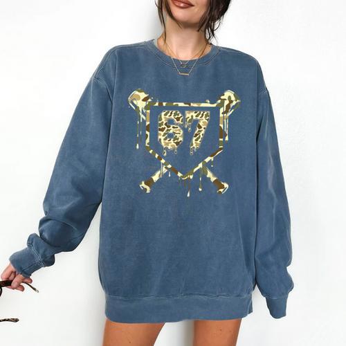 Camo Baseball Ice Cream Drip Number 67 Player 67th Birthday Comfort Colors Sweatshirt - Sportilla