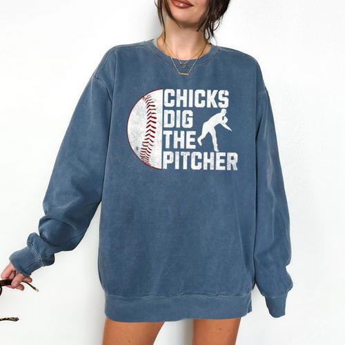 Chicks Dig The Pitcher Baseball Comfort Colors Sweatshirt - Sportilla