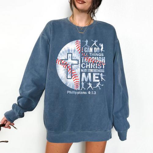 Christian Baseball Men Boy Player Team Religious Philippians Comfort Colors Sweatshirt - Sportilla