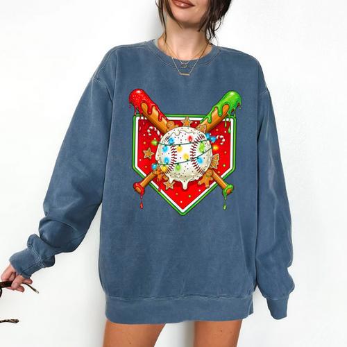 Christmas Baseball Ice Cream Drip Men Women Kids Comfort Colors Sweatshirt - Sportilla