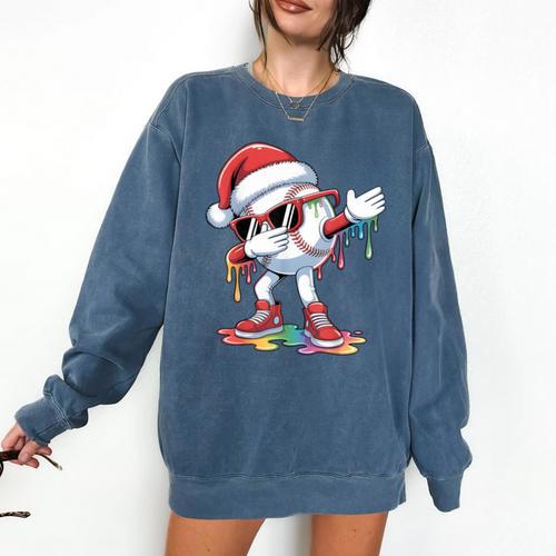 Christmas Baseball Ice Cream Dripping Santa Baseball Drip Comfort Colors Sweatshirt - Sportilla