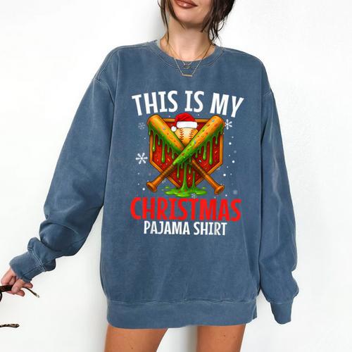 My Christmas Baseball Pajama Helmet Santa Xmas Men Boys Comfort Colors Sweatshirt - Sportilla