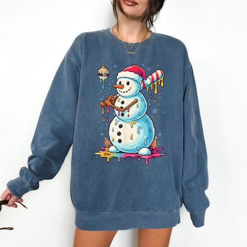Christmas Baseball Snowman Drip For Boys Men Girls Women Comfort Colors Sweatshirt - Sportilla