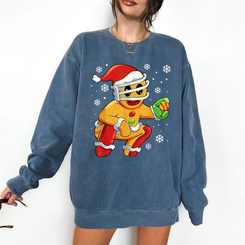 Christmas Gingerbread Man Baseball Player Catcher Comfort Colors Sweatshirt - Sportilla