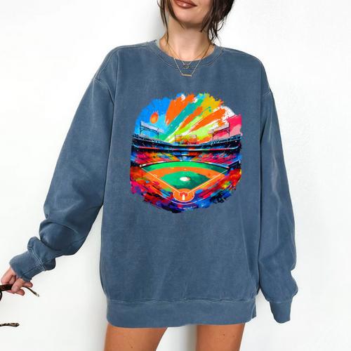 Colorful Baseball Field Home Run Baseball Player Fans Comfort Colors Sweatshirt - Sportilla