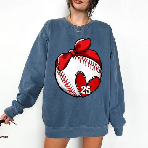 Custom Baseball Mom Number 25 Heart For Mom Mommy Comfort Colors Sweatshirt - Sportilla