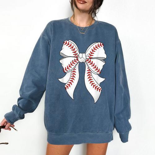 Cute Baseball Coquette Bow For Women Girls Baseball Mama Mom Comfort Colors Sweatshirt - Sportilla