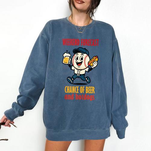 Cute Baseball Fan Weekend Forecast Change Of Beer And Hotdog Comfort Colors Sweatshirt - Sportilla