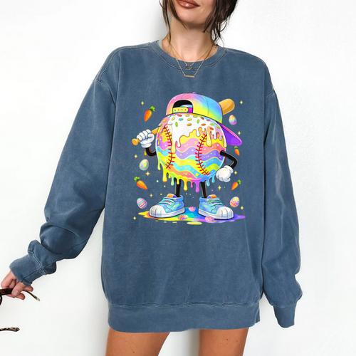 Cute Easter Baseball Ice Cream Boys Girls Kids Comfort Colors Sweatshirt - Sportilla