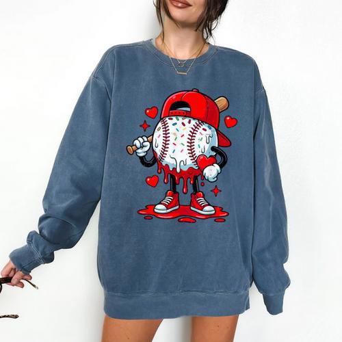 Cute Game Day Baseball Ice Cream Drip Valentine Love XOXO Comfort Colors Sweatshirt - Sportilla