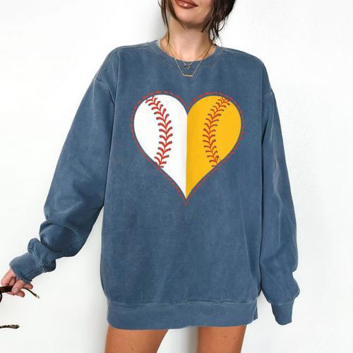 Cute Love Baseball Fast Pitch Softball Heart Baseball Mom Comfort Colors Sweatshirt - Sportilla