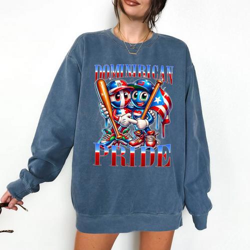Dominican Puerto Rican Pride Baseball Flag Unity Comfort Colors Sweatshirt - Sportilla