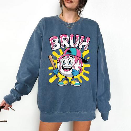 Drip Baseball Boy Youth Kid Ice Cream Dripping Baseball Bruh Comfort Colors Sweatshirt - Sportilla