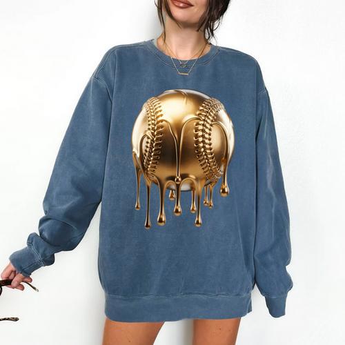 Dripping Gold Drip Baseball Game Day Player Coach Baller Comfort Colors Sweatshirt - Sportilla