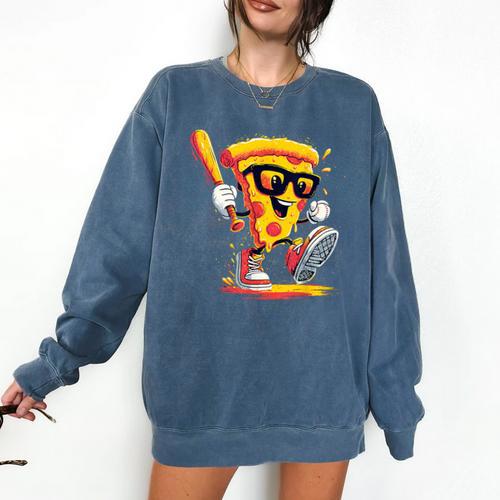 Drippy Pizza Baseball Slice Cartoon Sports Food Comfort Colors Sweatshirt - Sportilla