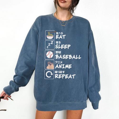 Eat Sleep Baseball Anime Repeat Japanese Otaku Comfort Colors Sweatshirt - Sportilla
