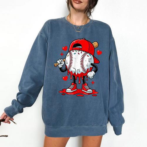 Game Day Baseball Drip Valentine Hearts Sport Lover Comfort Colors Sweatshirt - Sportilla