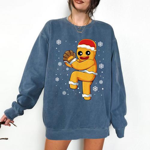 Gingerbread Man Baseball Christmas Comfort Colors Sweatshirt - Sportilla
