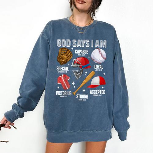 God Says I Am Baseball Player Catcher Pitcher Boys Men Comfort Colors Sweatshirt - Sportilla