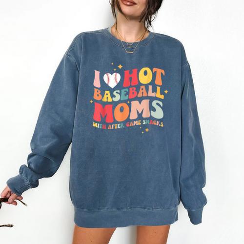 Groovy Retro I Love Hot Baseball Moms With After Game Snacks Comfort Colors Sweatshirt - Sportilla