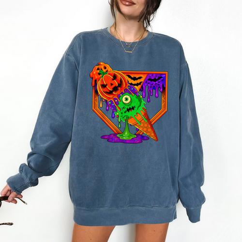 Halloween Baseball Ice Cream Drip Boys Girls Youth Comfort Colors Sweatshirt - Sportilla