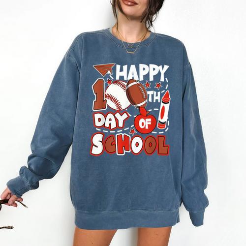 Happy 100 Days Of School Baseball Football PE Teacher Comfort Colors Sweatshirt - Sportilla