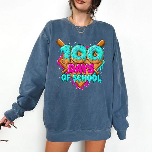 Happy 100 Days Of School Costume Baseball Drip Ice Cream Comfort Colors Sweatshirt - Sportilla