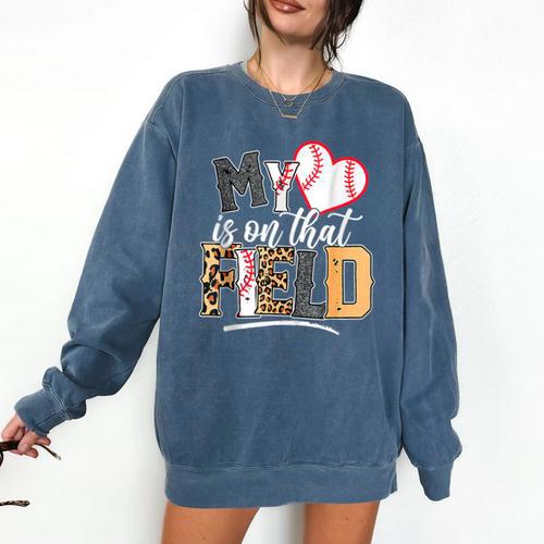 My Heart Is On That Field Mother's Day Baseball Mom Women Comfort Colors Sweatshirt - Sportilla